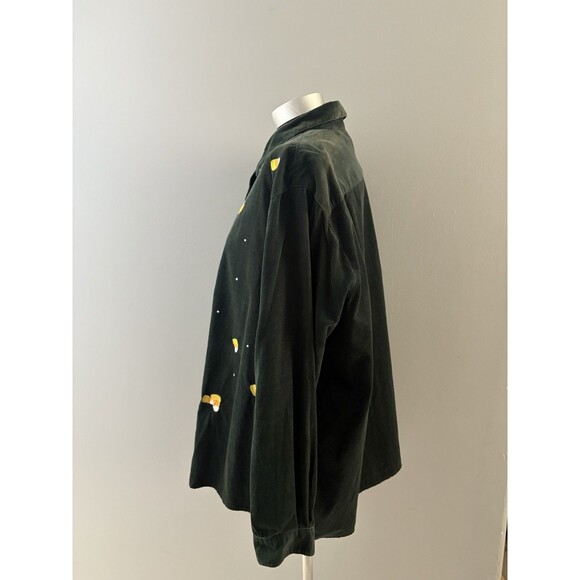 Quacker Factory Candy Corn Shirt 1X Green Corduroy Rhinestones Halloween Vtg ** - Picture 4 of 16